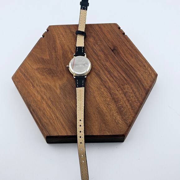 Gold Tone Women's Minimalist Contemporary Watch Black Faux Leather Band Classic - Picture 5 of 6